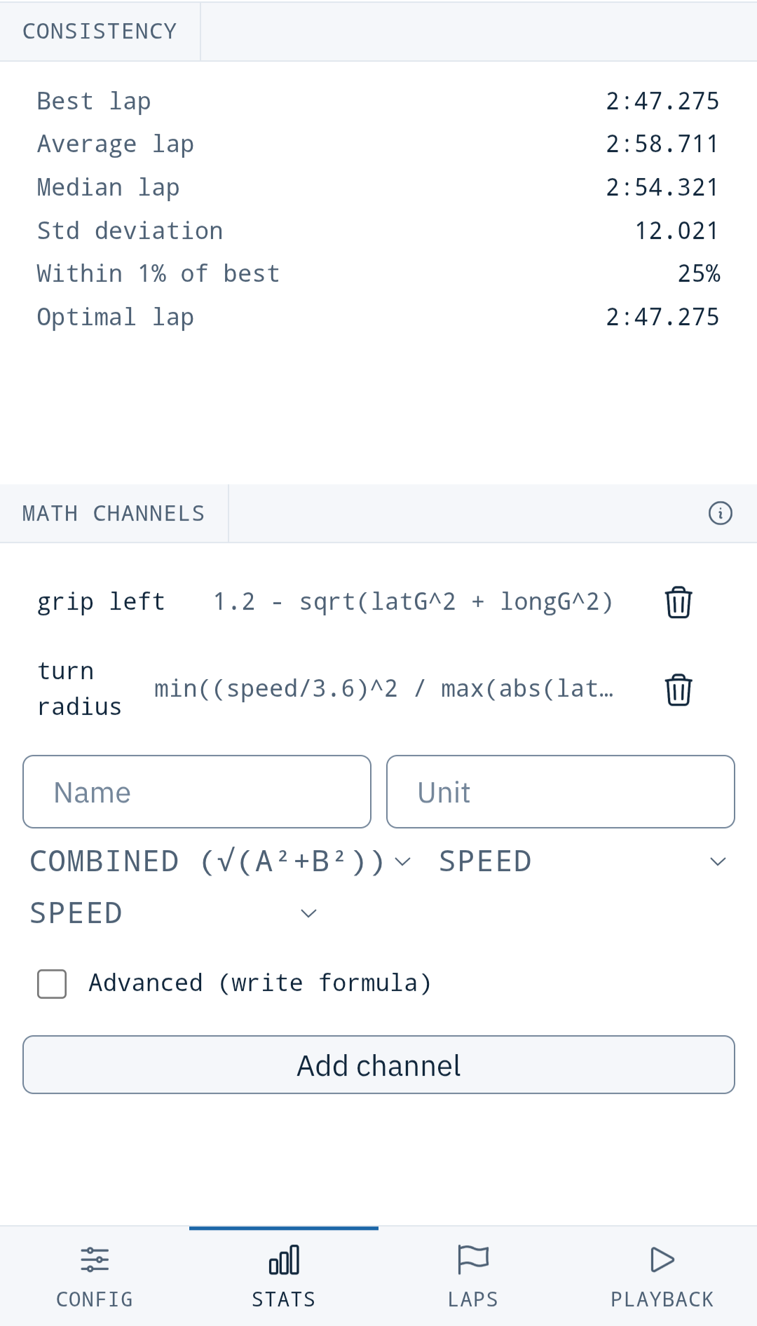 Insights on a phone, Stats view